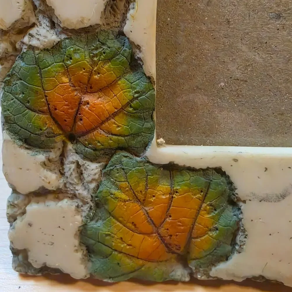Vintage Faux Stone Resin Picture Frame 3D Fall Leaves Cracked Textured Decor